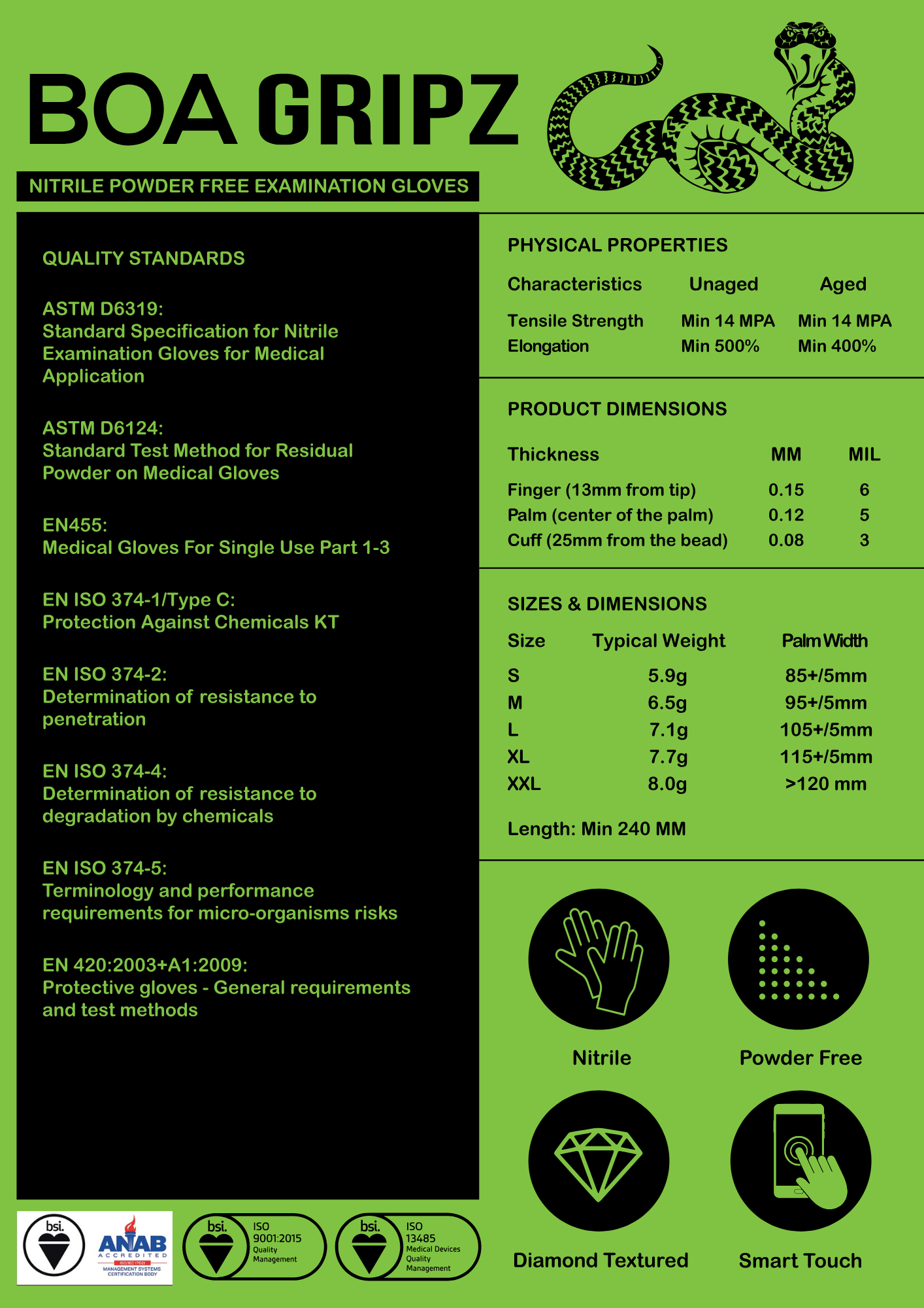 BOA Gripz - By Tough Glove - BOX OF 50