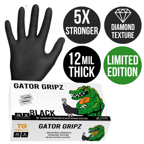 BLACK Gator Gripz - By Tough Glove -  Box OF 50